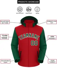 Red Green-White Raglan Sleeves Waterproof Jacket 2