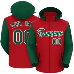 Red Green-White Raglan Sleeves Waterproof Jacket