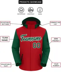 Red Green-White Raglan Sleeves Waterproof Jacket 2