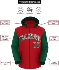 Red Green-White Raglan Sleeves Waterproof Jacket 2