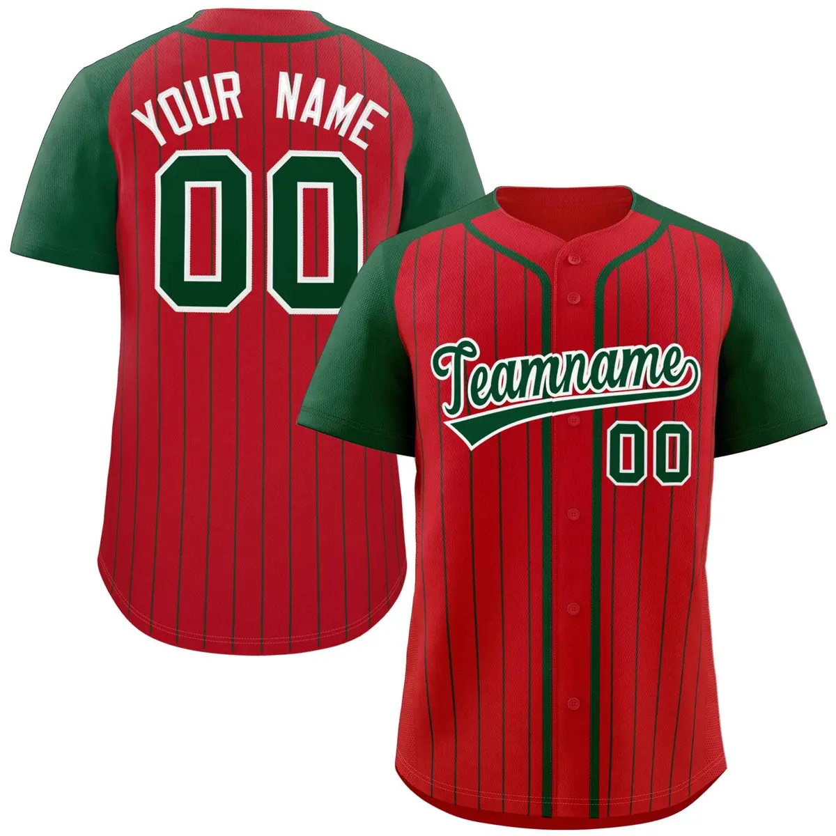 Red Green-White Stripe Raglan Authentic Baseball Jersey