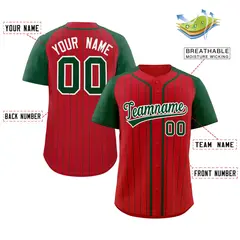 Red Green-White Stripe Raglan Authentic Baseball Jersey 2