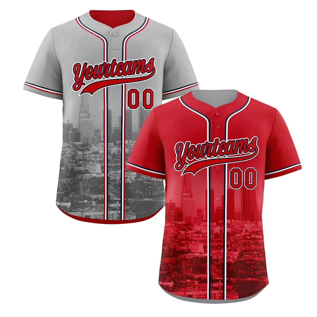 Red Grey Reversible City Graffiti Wrinkle-Resistant Baseball Jersey