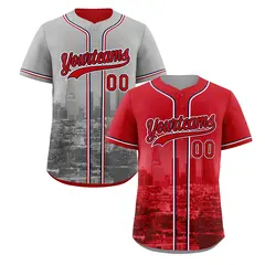 Red Grey Reversible City Graffiti Wrinkle-Resistant Baseball Jersey