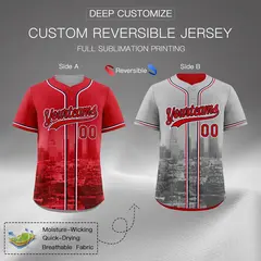 Red Grey Reversible City Graffiti Wrinkle-Resistant Baseball Jersey 2
