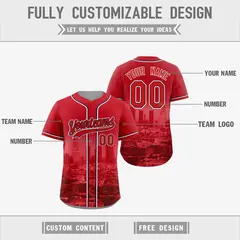 Red Grey Reversible City Graffiti Wrinkle-Resistant Baseball Jersey 3