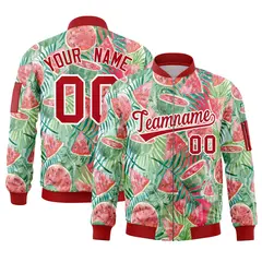 Red Hawaii Full-Zip Letterman Varsity Bomber Jacket