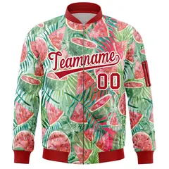 Red Hawaii Full-Zip Letterman Varsity Bomber Jacket 3