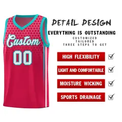 Red Honeycomb Pattern Basketball Uniform Jersey 2