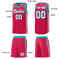 Red Honeycomb Pattern Basketball Uniform Jersey 5
