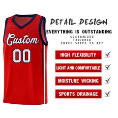 Red Honeycomb Pattern Basketball Uniform Jersey 2
