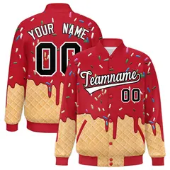 Red Ice Cream Cone Graffiti Full-Snap Varsity Letterman Jacket 1