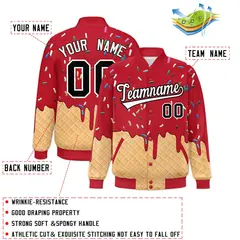 Red Ice Cream Cone Graffiti Full-Snap Varsity Letterman Jacket 2