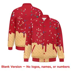 Red Ice Cream Cone Graffiti Full-Snap Varsity Letterman Jacket 7