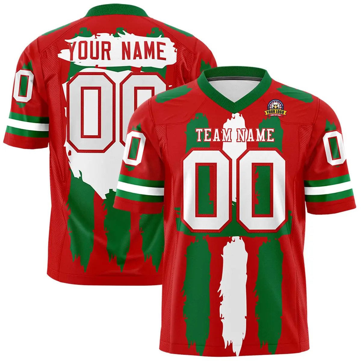 Red Kelly Green and White Graffiti Flag Football Jersey