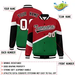 Red Kelly Green Black-White Color Block Varsity Baseball Jacket 2