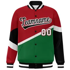 Red Kelly Green Black-White Color Block Varsity Baseball Jacket 3