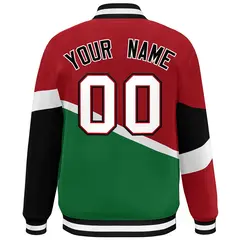 Red Kelly Green Black-White Color Block Varsity Baseball Jacket 4
