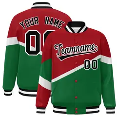 Red Kelly Green Black-White Color Block Varsity Baseball Jacket 1