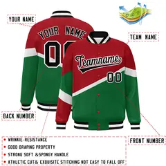 Red Kelly Green Black-White Color Block Varsity Baseball Jacket 2