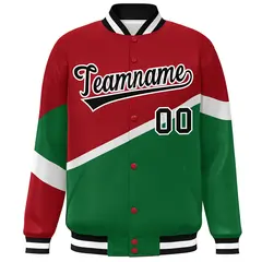 Red Kelly Green Black-White Color Block Varsity Baseball Jacket 3