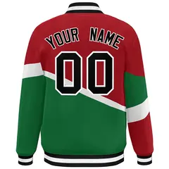 Red Kelly Green Black-White Color Block Varsity Baseball Jacket 4