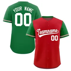 Red Kelly Green Color Block Raglan Sleeves Baseball Jersey 1
