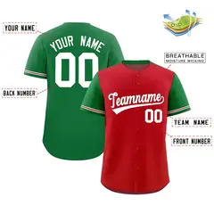 Red Kelly Green Color Block Raglan Sleeves Baseball Jersey 2