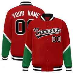 Red Kelly Green Color Block Varsity Letterman Jacket