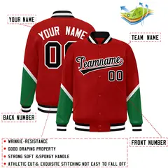 Red Kelly Green Color Block Varsity Letterman Jacket 2