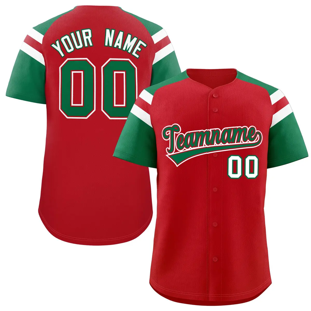 Red Kelly Green Contrast Raglan Baseball Jersey