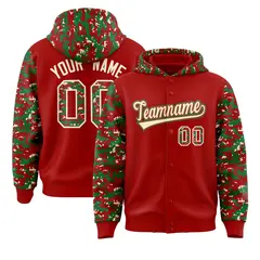 Red Kelly Green-Cream Camo Raglan Varsity Letterman Hoodie Jacket
