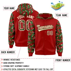 Red Kelly Green-Cream Camo Raglan Varsity Letterman Hoodie Jacket 4