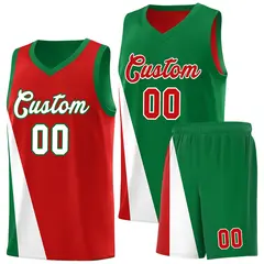 Red Kelly Green Diagonal Two-Line Color Block Basketball Jersey