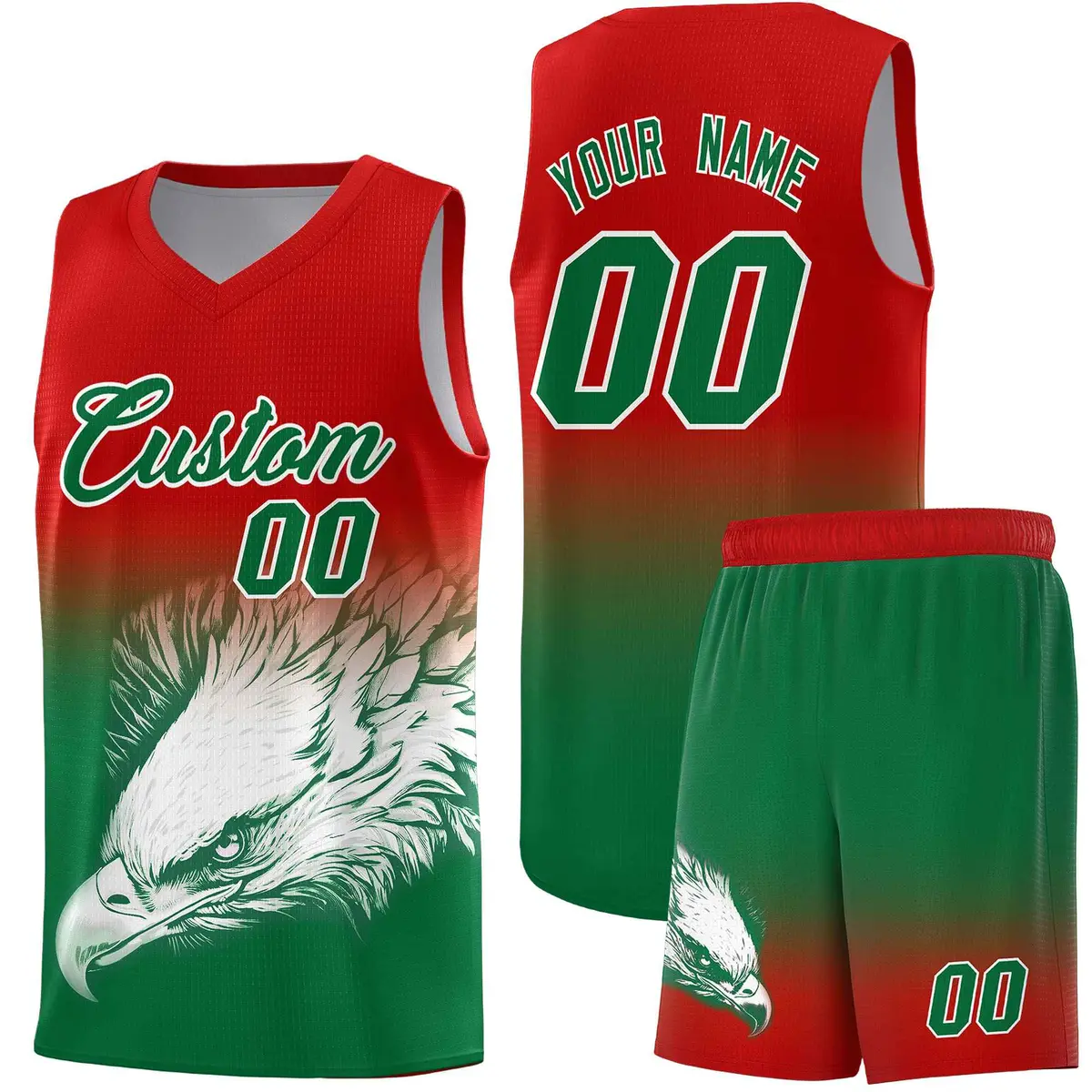 Red Kelly Green Eagle Graffiti Pattern Basketball Jersey