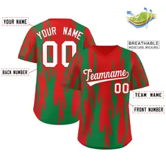 Red Kelly Green Flame Pattern Pullover Baseball Jersey 2