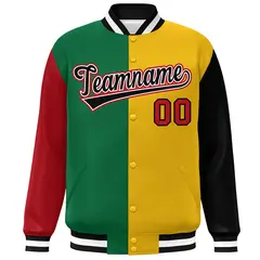Red Kelly Green Gold-Black Color Block Full-Snap Varsity Baseball Jacket 3