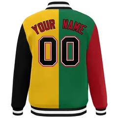 Red Kelly Green Gold-Black Color Block Full-Snap Varsity Baseball Jacket 4