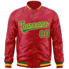 Red Kelly Green-Gold Full-Zip Varsity Letter Bomber Jacket 3