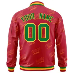 Red Kelly Green-Gold Full-Zip Varsity Letter Bomber Jacket 4