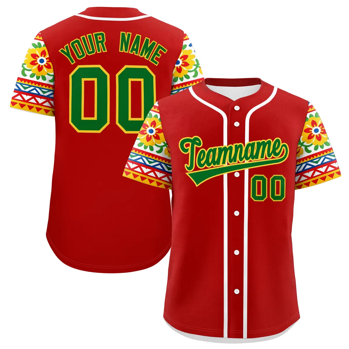 Red Kelly Green Gold Graffiti Mexican Style Baseball Jersey