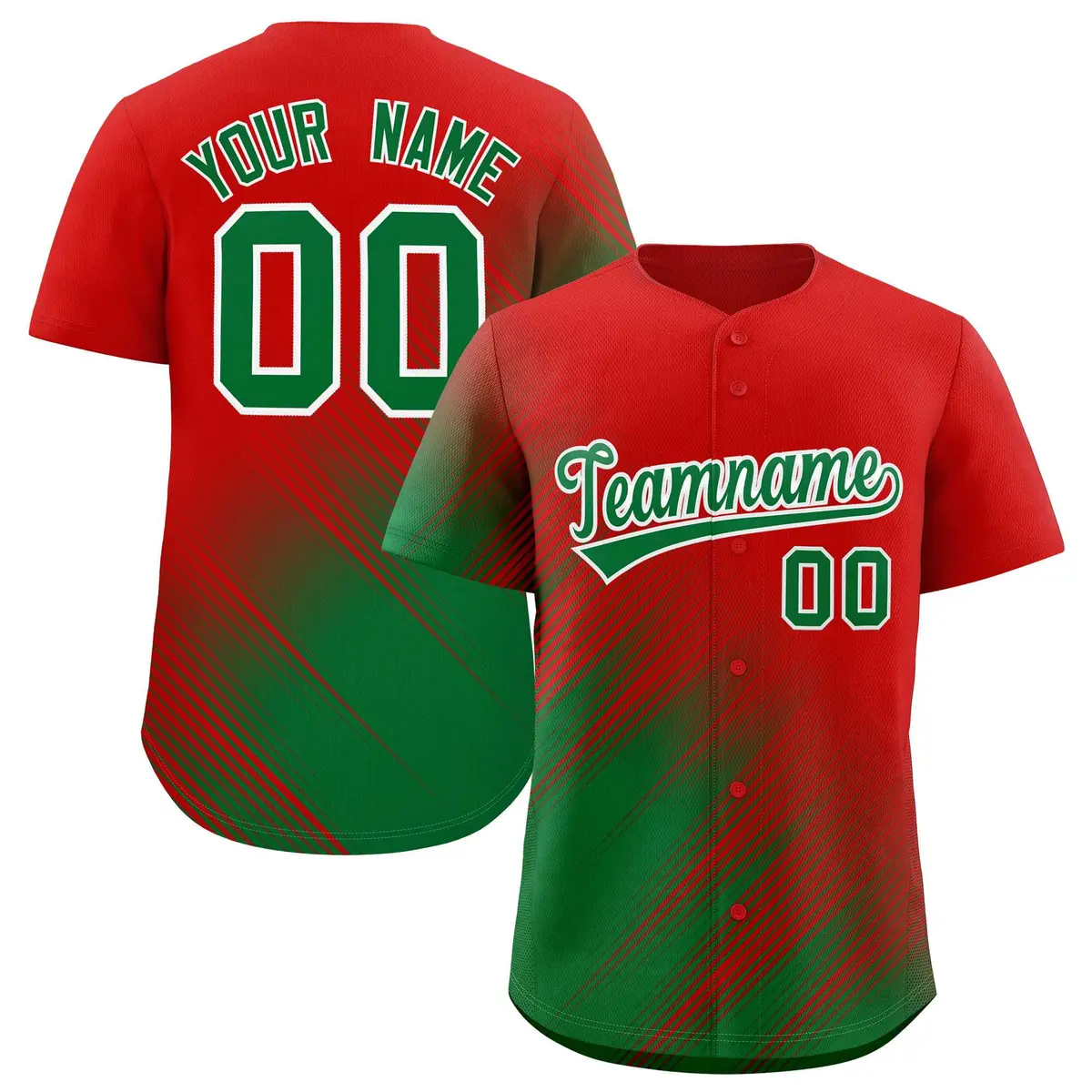 Red Kelly Green Gradient Diagonal Stripe Baseball Jersey