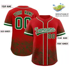 Red Kelly Green Gradient Floral Print Full Button Baseball Jersey 2