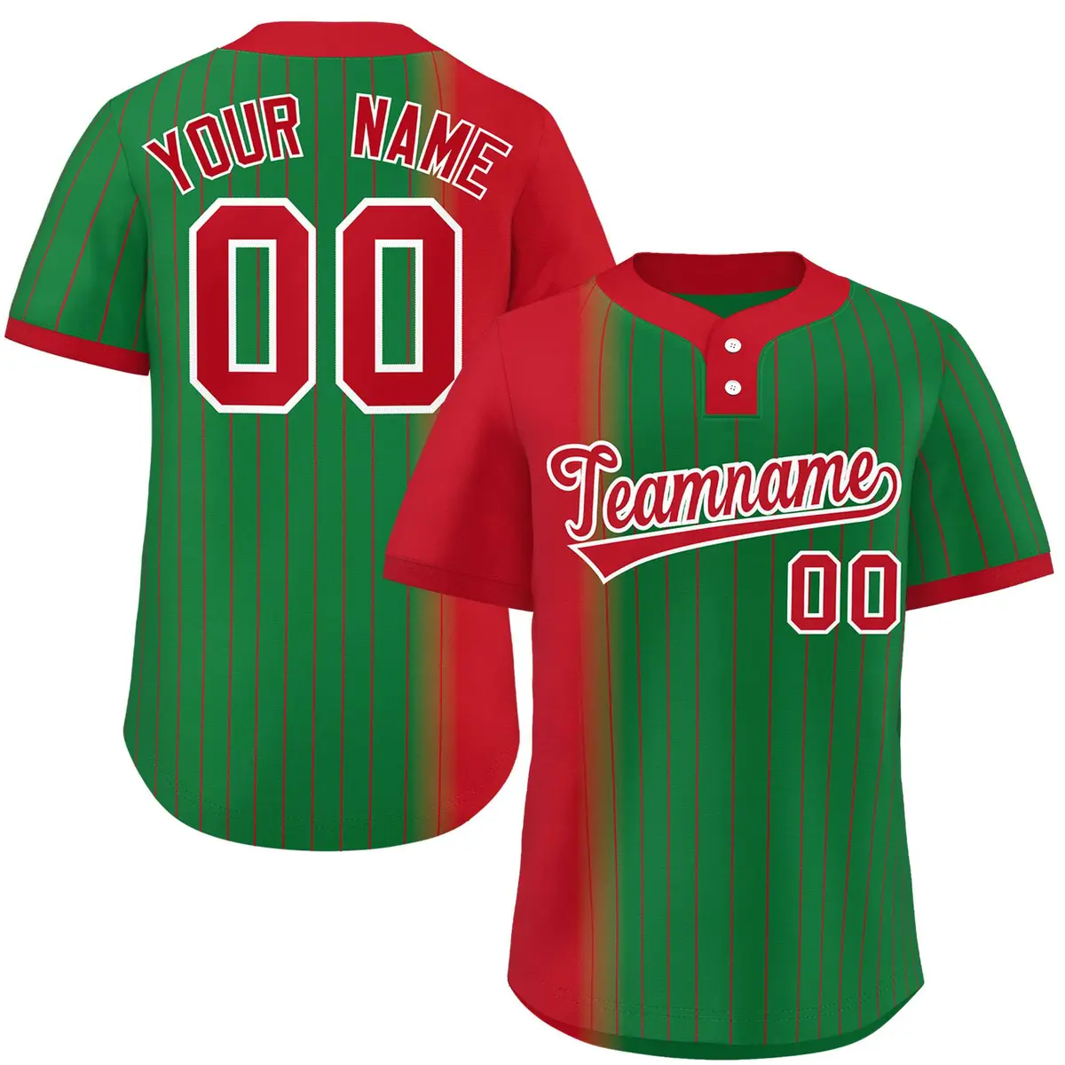 Red Kelly Green Gradient Stripe Two-Button Softball Jersey