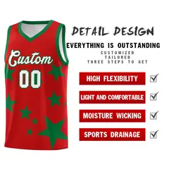 Red Kelly Green Graffiti Star Print Basketball Jersey Sets 2