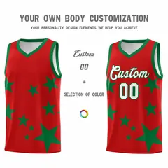 Red Kelly Green Graffiti Star Print Basketball Jersey Sets 3