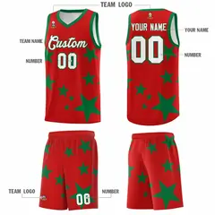Red Kelly Green Graffiti Star Print Basketball Jersey Sets 5