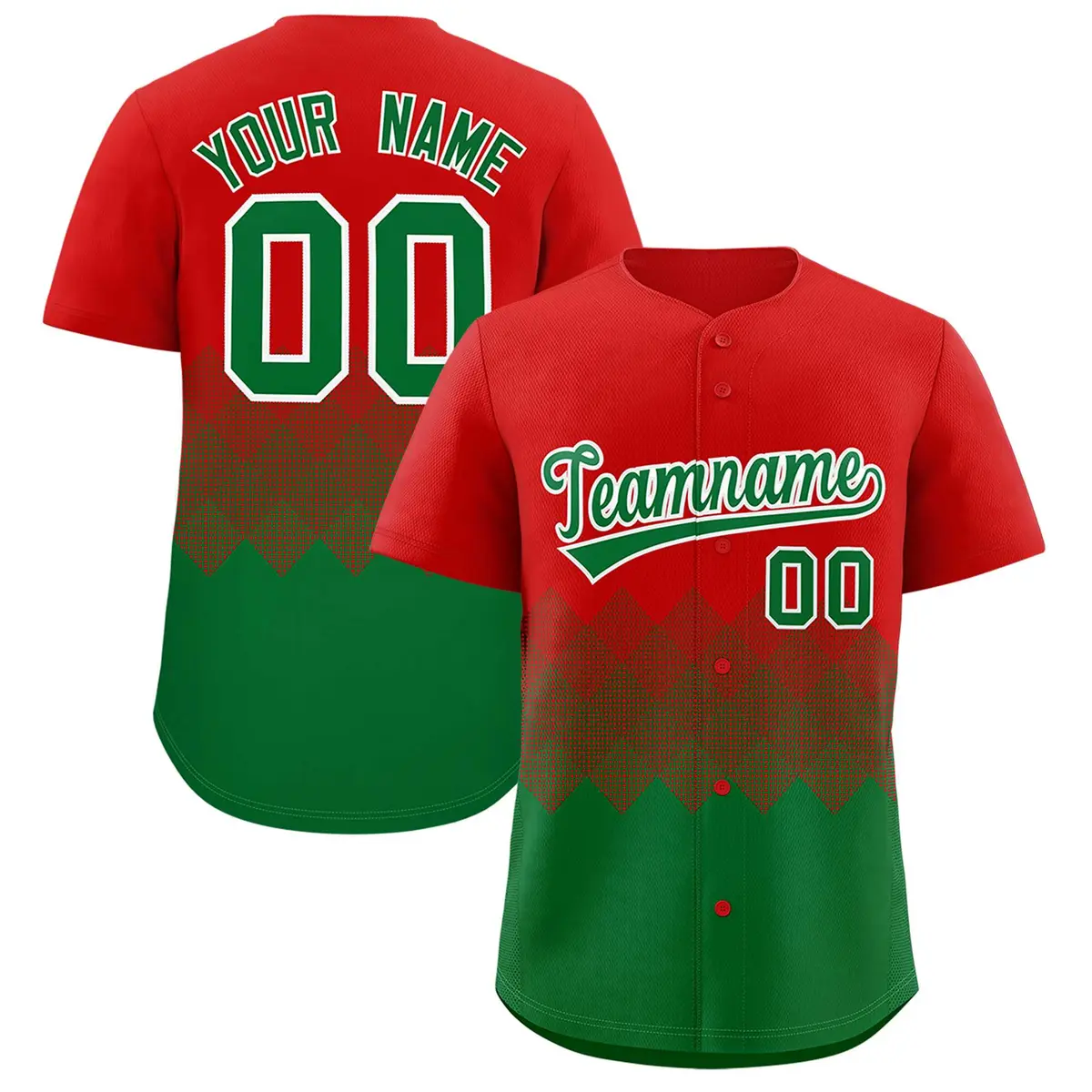 Red Kelly Green Grid Blur Pattern Baseball Jersey