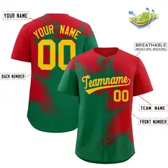 Red Kelly Green Ink Pattern Authentic Baseball Jersey 2