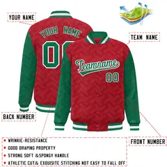 Red Kelly Green L Pattern Raglan Full-Snap Varsity Letterman Jacket 2